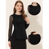 INSPIRE CHIC Women's Peplum Mesh Sheer Long Sleeve Round Neck Belted Work Top - 2 of 4