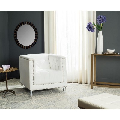 White Tufted Acrylic Barrel Accent Chair with Nailhead Trim