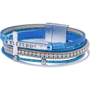 Cross Leather Bracelet with Magnetic Clasp, Christian Religious Boho Wrap Cuff Bangle for Women - 1 of 4