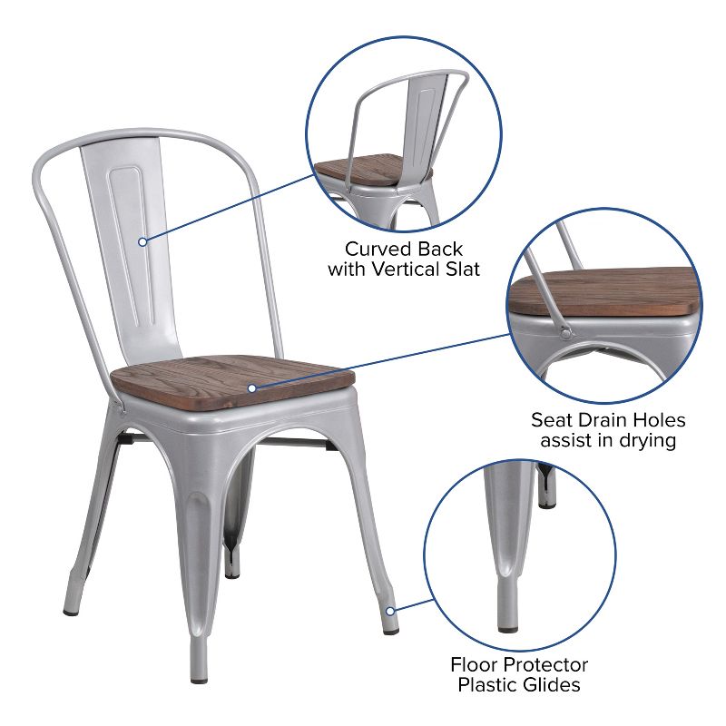 Flash Furniture Metal Stackable Chair with Wood Seat, 4 of 12