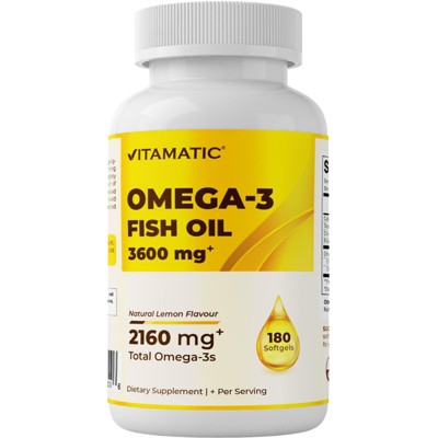 Triple Strength Omega 3 Fish Oil 3600mg Burpless Lemon Flavor - 180 Softgels