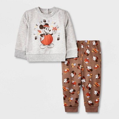 Baby Boys' Disney Mickey Mouse Fall Thanksgiving Top and Bottom Set - Gray