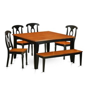 HomeStock 6-Piece Square Black & Cherry Finish Solid Wood Top dining Table with 1-Bench and 4-Chairs - 1 of 4