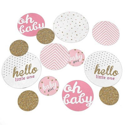 Big Dot of Happiness Hello Little One - Pink and Gold - Girl Baby Shower Giant Circle Confetti - Party Decorations - Large Confetti 27 Count