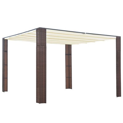 vidaXL Outdoor Gazebo, Poly Rattan and Powder-Coated Steel Frame, Sliding Canopy, Water-Resistant, Roomy Size - Brown and Cream