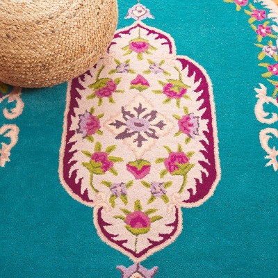 Handmade Tufted Wool-Viscose Blend Rectangular Rug in Blue/Pink, 8' x 10'