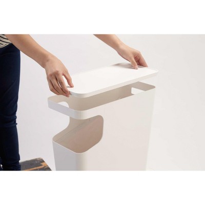 Black Plastic Slim Side Table with Trash Can