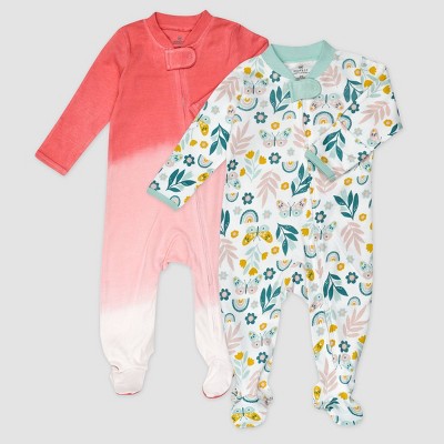 Honest Baby 2pk Organic Cotton Butterfly Print Footed Sleep N' Play - 0-3M