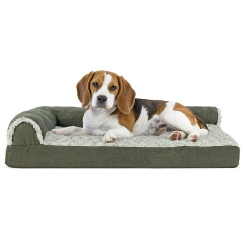 FurHaven Two-Tone Faux Fur & Suede Deluxe Chaise Lounge Cooling Gel Top Foam Sofa Dog Bed - image 1 of 3