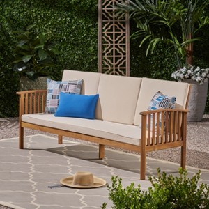 GDFStudio Dupont Outdoor Acacia Wood 3 Seater Sofa with Cushions - 1 of 4