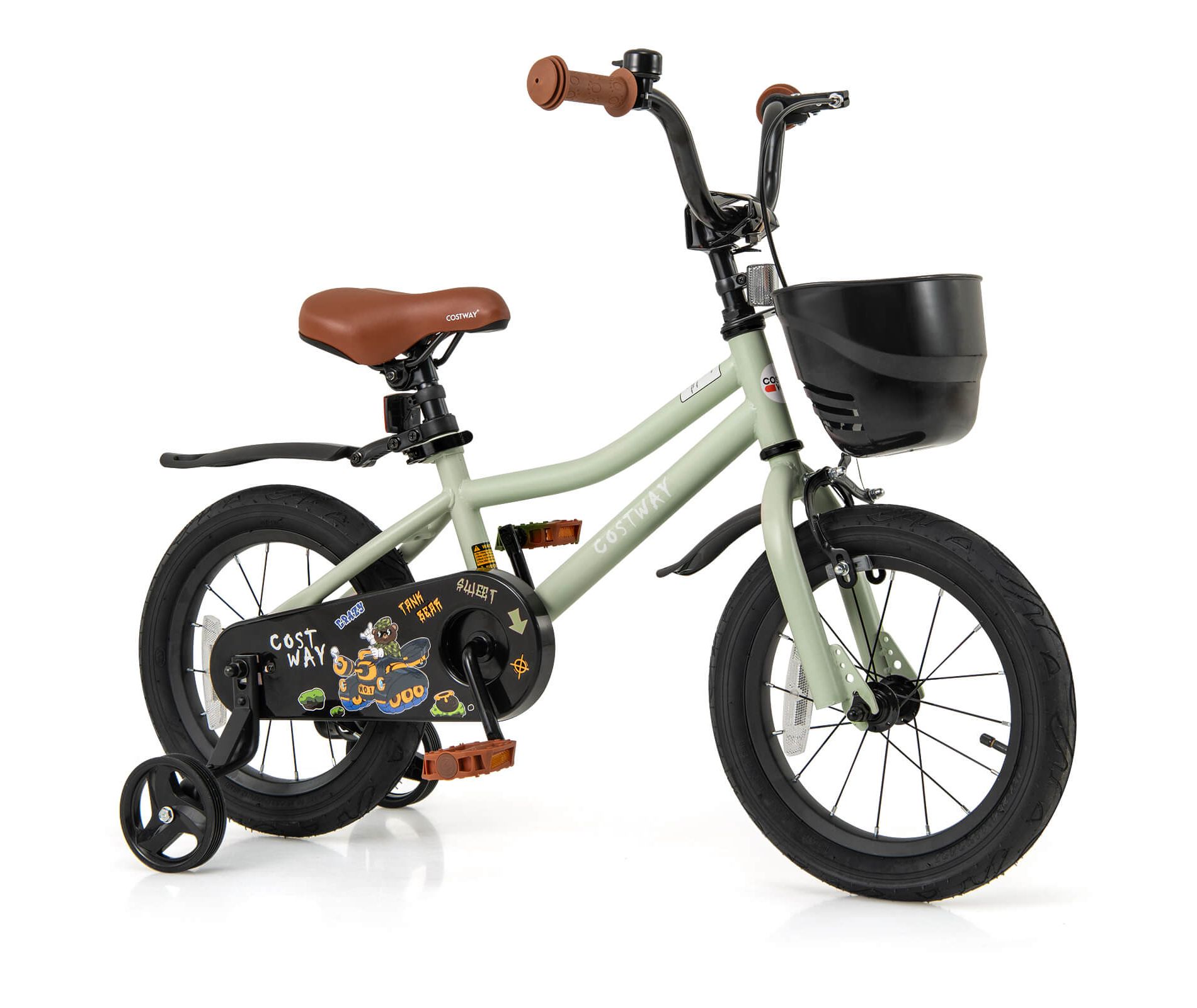 Costway 14" Kid’s Bike with Training Wheels Adjustable Handlebar & Seat Handbrake Green