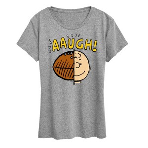 Women's - Peanuts - C Brown Half Football Head Short Sleeve Graphic T-Shirt - 1 of 4