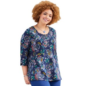 Catherines Women's Plus Size Liz&Me Knit Henley Top - 1 of 4