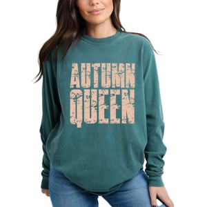 Autumn Queen Block Distressed - Women's Garment Dyed Long Sleeve Graphic T-Shirt - 1 of 4