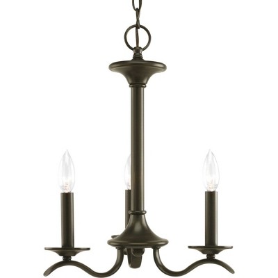 Antique Bronze 3-Light Chandelier with Off-White Drum Shades