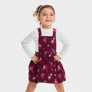 Toddler Girls' Corduroy Long Sleeve Floral Skirtall - Cat & Jack™ Burgundy - 1 of 3