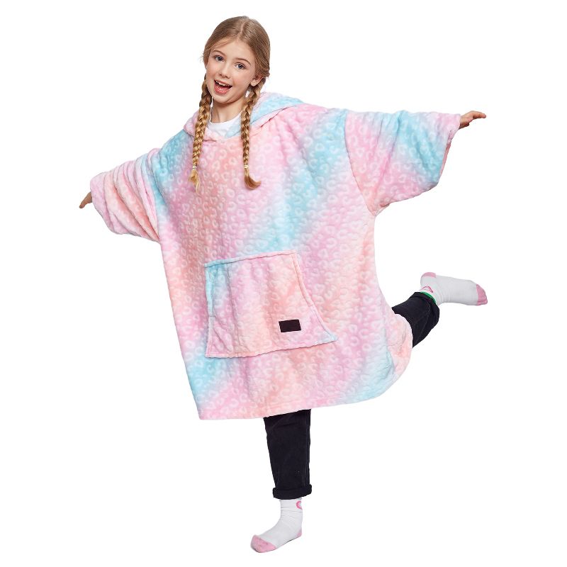 Catalonia Rainbow Blanket Hoodie for Kids, Oversized Wearable Fleece Blanket Sweatshirt with Large Front Pocket, Teen Boys Girls Gift, 1 of 9