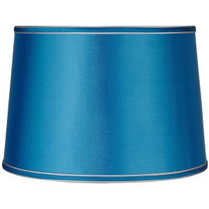 Springcrest Sydnee Satin Turquoise Medium Drum Lamp Shade 14" Top x 16" Bottom x 11" Slant x 11" High (Spider) Replacement with Harp and Finial - 1 of 4