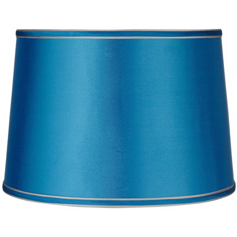 Springcrest Sydnee Satin Turquoise Medium Drum Lamp Shade 14" Top x 16" Bottom x 11" Slant x 11" High (Spider) Replacement with Harp and Finial, 1 of 8