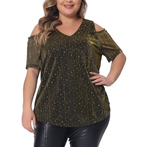 Agnes Orinda Women's Plus Size Sparkle Sequin Glitter Loose Cold