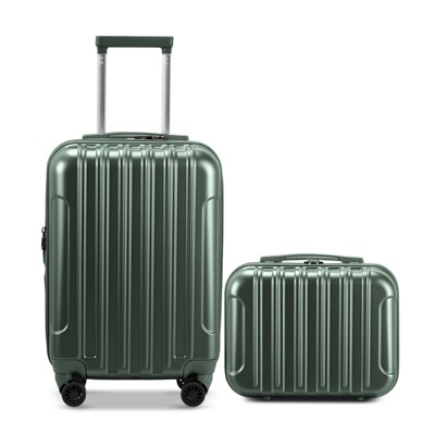 Hynes Eagle 2 Piece Luggage Set, 20" Carry-On Expandble Luggage Hardside Suitcase, 14" Mini Cosmetic Cases Green