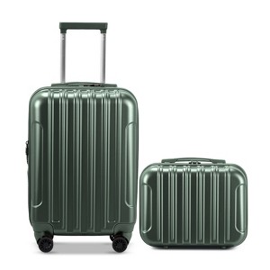 Hynes Eagle 2 Piece Luggage Set, 20" Carry-On Expandble Luggage Hardside Suitcase, 14" Mini Cosmetic Cases Green - 1 of 4