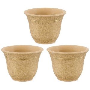HC Companies Sierra 10 Inch Self Watering Round Plastic Flower Garden Planter Pot Container for Gardening Purposes, Arizona Sand (3 Pack) - 1 of 4