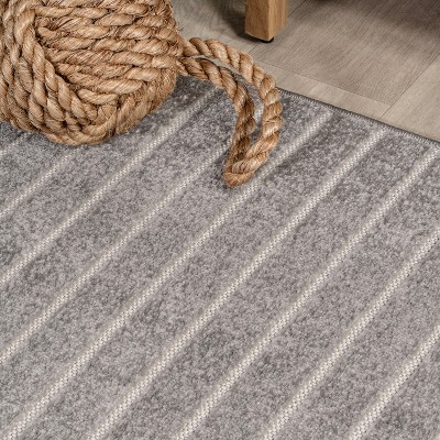Gray and Ivory Striped Synthetic 8' x 10' Area Rug