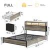 Hausource Full Bed Frame with LED Bookcase Headboard, 4 Storage Drawers, No Box Spring Needed, Gray - 3 of 4