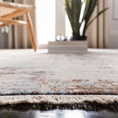 Vintage Light Blue and Brown Rectangular Synthetic Rug, 5' x 7'