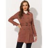Allegra K Women's Notched Lapel Double Breasted Faux Suede Trench Coat with Belt - 2 of 4