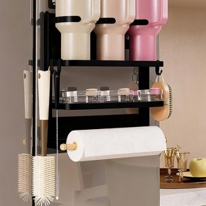 Magnetic Cup Holder for Refrigerator Side – Foldable Space-Saving Organizer with Shelf & Hooks, Holds 3 Large Cups, No Drill Installation for Kitchen - 1 of 4