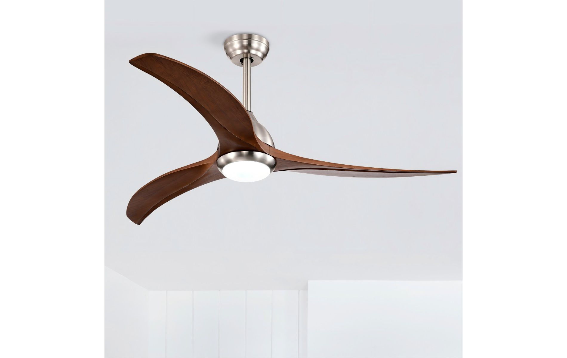 52 Inch Solid Wood Blades Ceiling Fan,Walnut Ceiling Fan With Light And Remote Control,Noiseless Reversible Motor,6 Speed,3 Color-The Pop Home