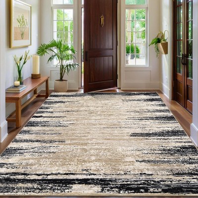 Machine Washable 8x10 Area Rug – Modern Abstract Non-Slip Low Pile Indoor Carpet, Stain-Resistant, No-Shedding, Soft Bedroom Accent Rug, Black