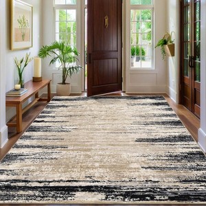 Machine Washable 8x10 Area Rug – Modern Abstract Non-Slip Low Pile Indoor Carpet, Stain-Resistant, No-Shedding, Soft Bedroom Accent Rug, Black - 1 of 4