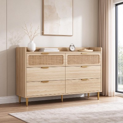6-Drawer Rattan Storage Cabinet, MDF and Paper Build, Woven Edge Detail ...