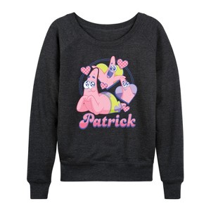 Women's - Spongebob Squarepants - Cute Patrick Lightweight French Terry Wide Neck Long Sleeve Shirt - 1 of 4