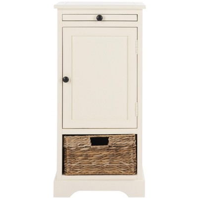 Distressed Cream Pine Wood Tall Accent Cabinet