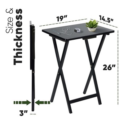 Black Solid Wood Folding TV Tray Tables Set with Storage Rack