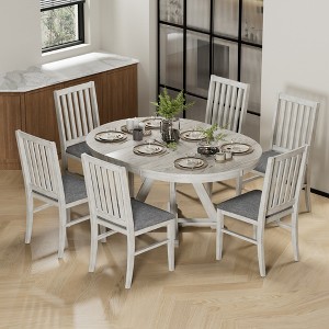 VECELO Round Extendable Dining Table Set, Rubber Wood Table with 4/6 Armless Upholstered Dining Chairs for Kitchen, Gray - 1 of 4
