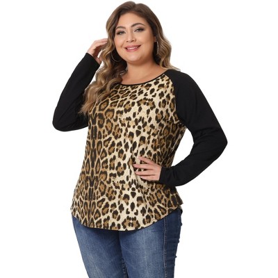 Women Plus Size Elegant Frill Collar Leopard Print Long-sleeve Blouse