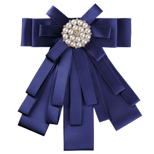 Allegra K Women's Pre-tied Pin Brooch Ribbon Beads Party Bowknot Bow Tie - 1 of 4