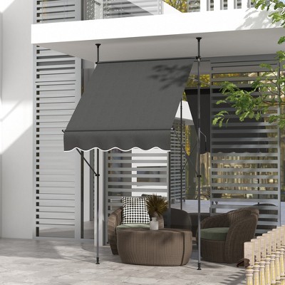 Dark Gray Aluminum Frame Retractable Patio Awning with UV Resistant Fabric