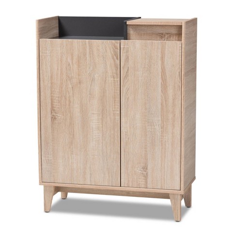 Fella Two Tone Oak And Entryway Shoe Cabinet With Lift Top Storage Compartment Brown Baxton Studio Target