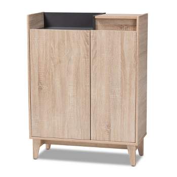 Fella Two-Tone Oak and Entryway Shoe Cabinet with Lift Top Storage Compartment Brown - Baxton Studio