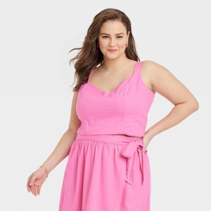 Women's Linen Slim Fit Tank Top - A New Day - 1 of 3