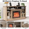 The TV stand features a  electric fireplace and media entertainment center console, complete with remote control, and adjustable LED flame effects. - 4 of 4