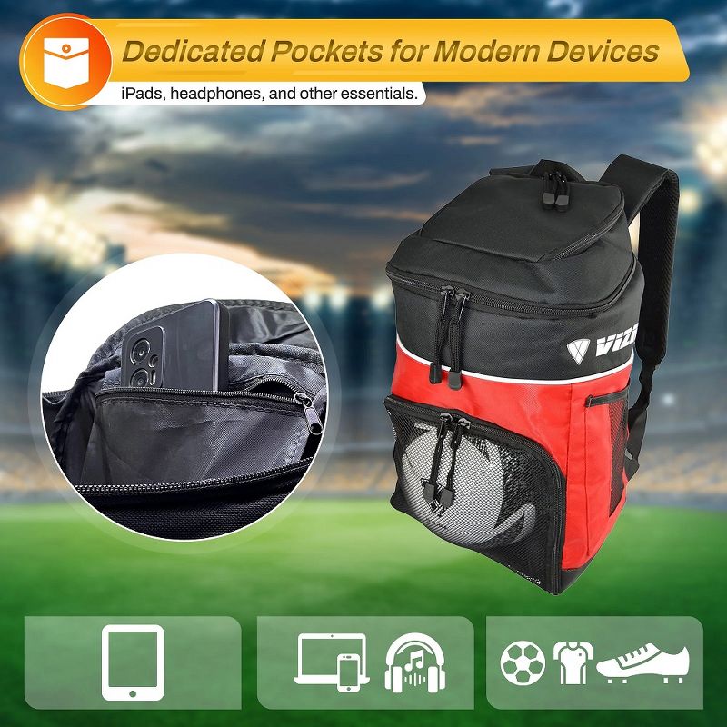 Vizari Titan Soccer Backpack With Ball Compartment and Vented Ball Pocket and Mesh Side Cargo Pockets for Adults and Teens, 4 of 8