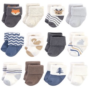 Hudson Baby Infant Boy Cotton Rich Newborn and Terry Socks, Boy Woodland, 0-3 Months - 1 of 2