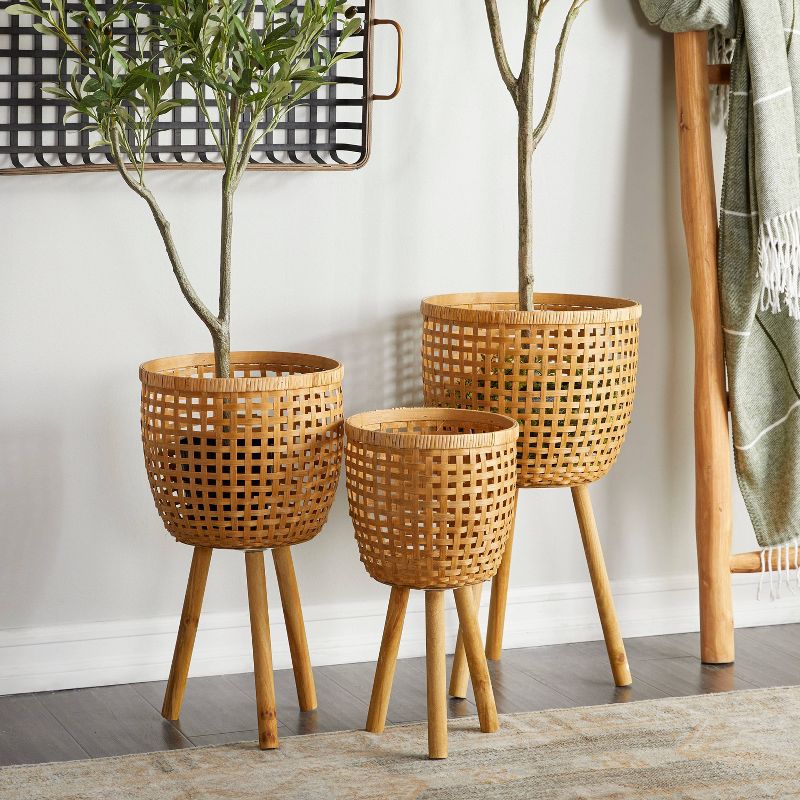 15&#34; and 13&#34; and 11&#34; Wide 3pc Planter Pots Bohemian Woven Bamboo Brown - Olivia &#38; May, 4 of 13